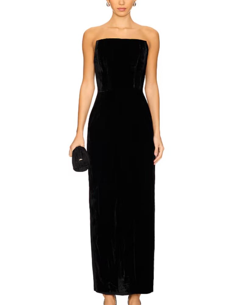 LPA Black Velvet Strapless Dress - Image 1