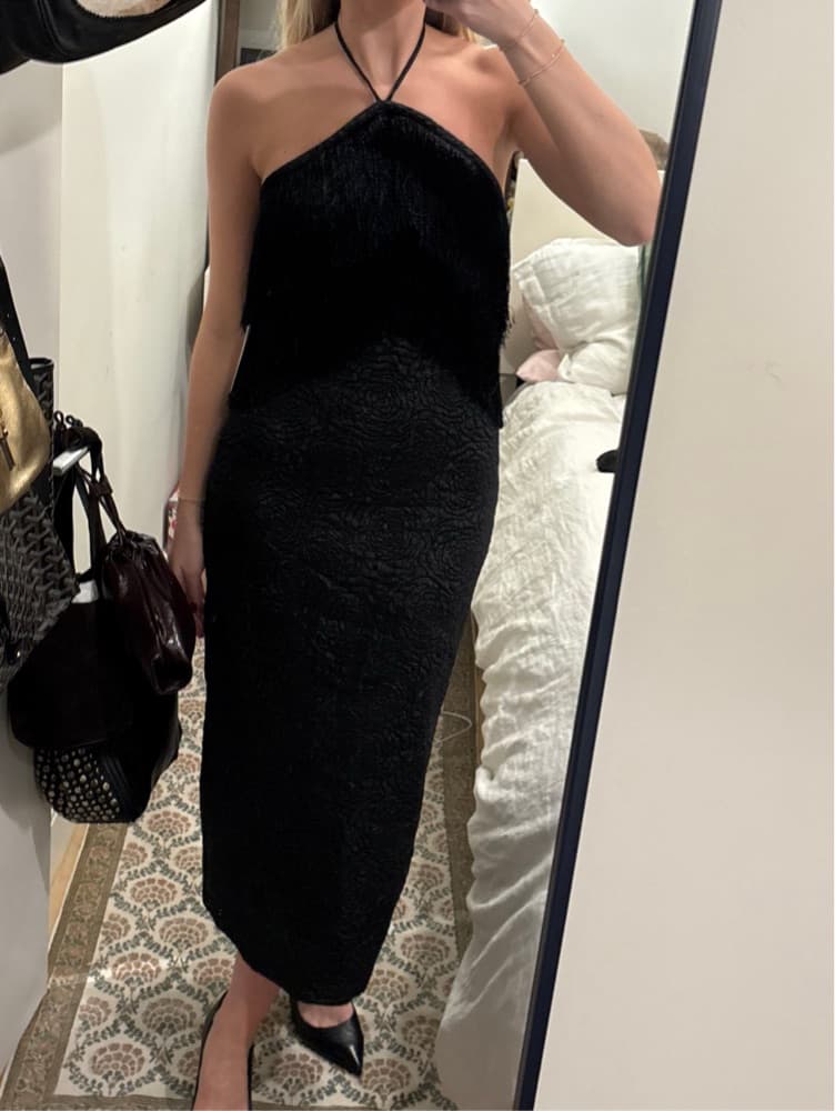 Tuckernuck Fringe Black Halter Dress - Image 1