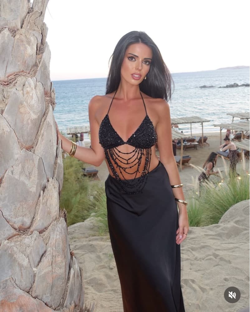 Glittering Black Beaded Halter Bra Top - Image 1