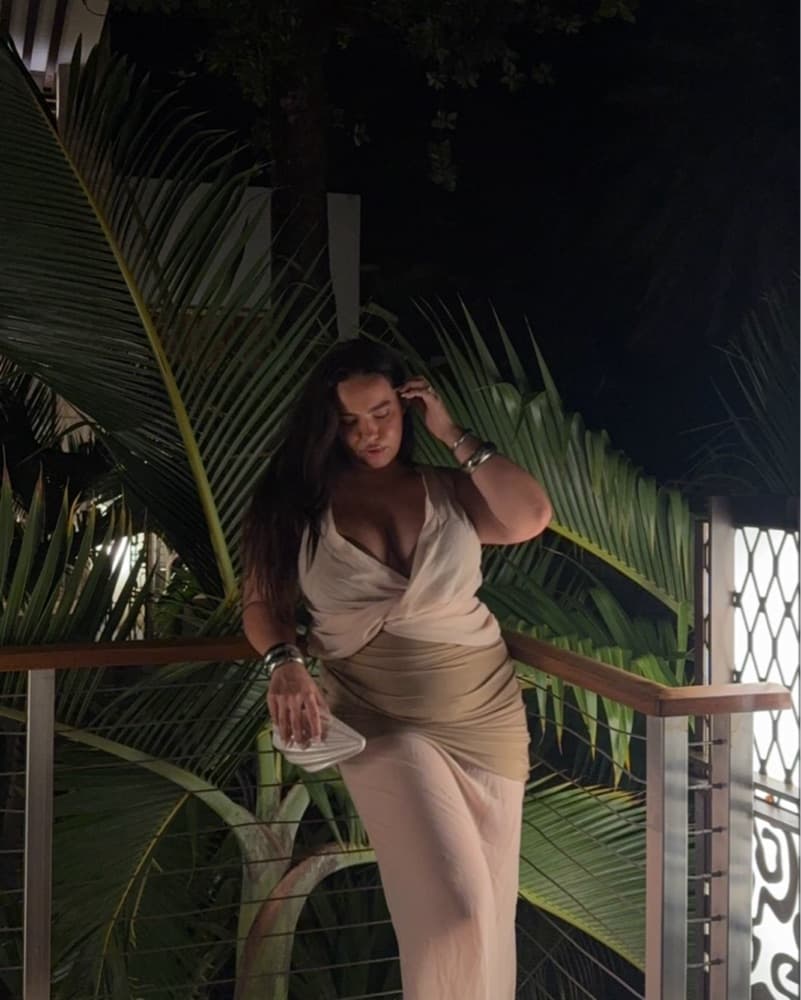 Elegant Beige Draped Midi Dress - Image 1