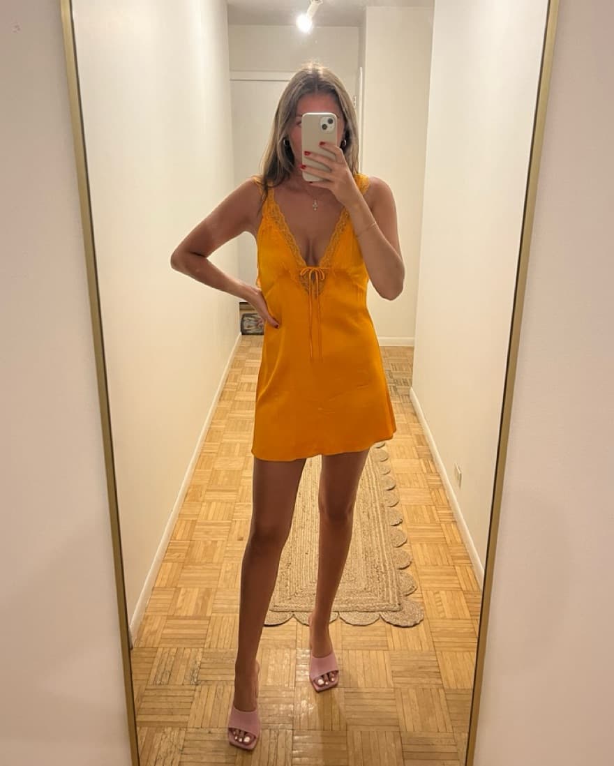 Mini Orange Silk Slip Dress - Image 4