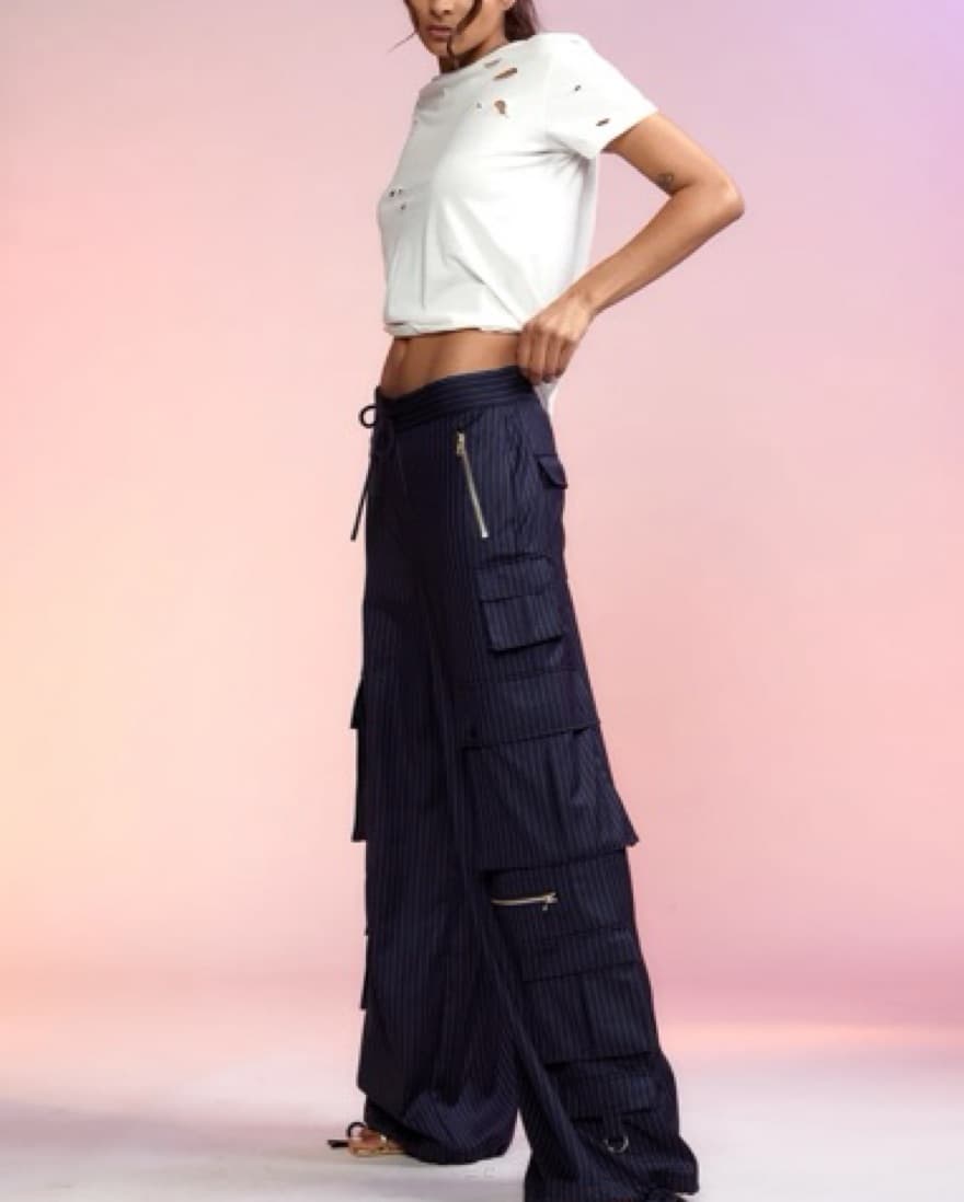 Cynthia Rowley Pinstripe Cargo Pants - Image 3