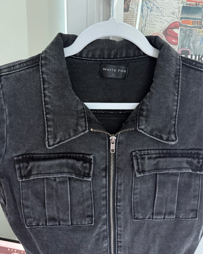 White Fox Black Denim Romper - Image 3