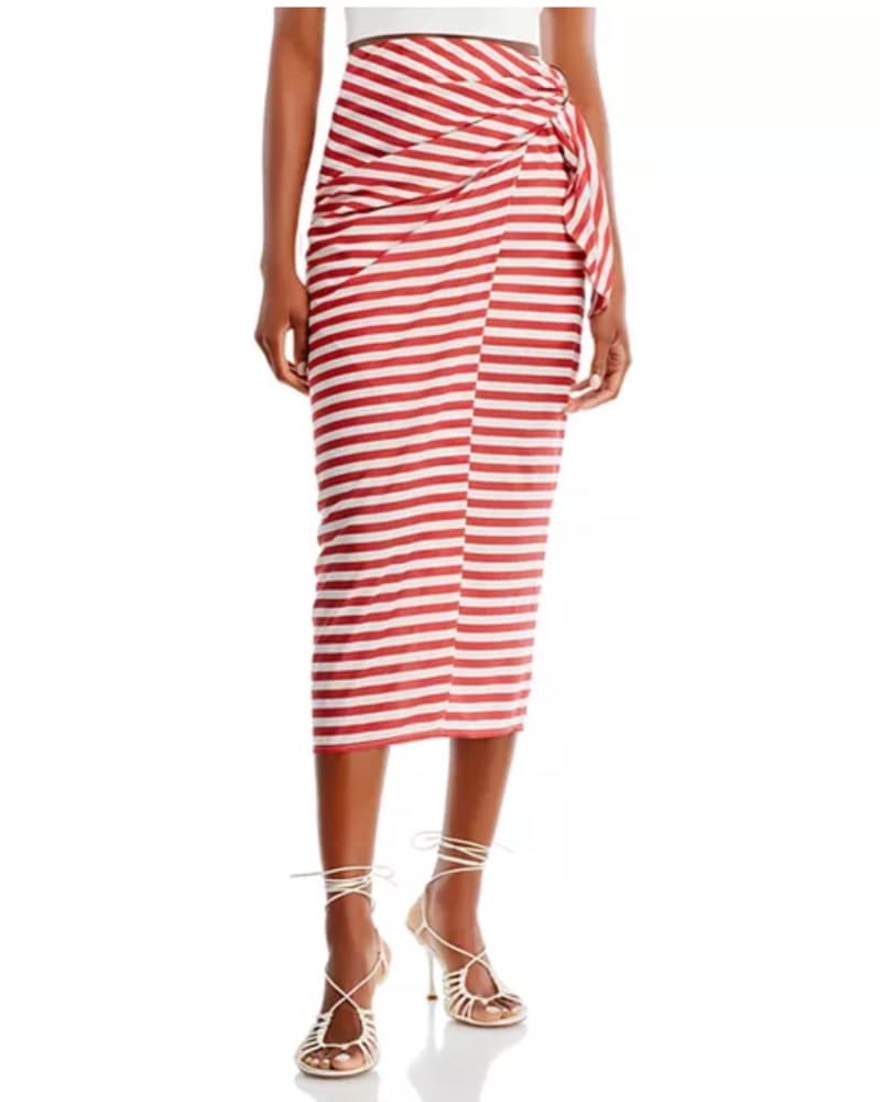 Red and Whire Striped Midi Skirt - Image 1