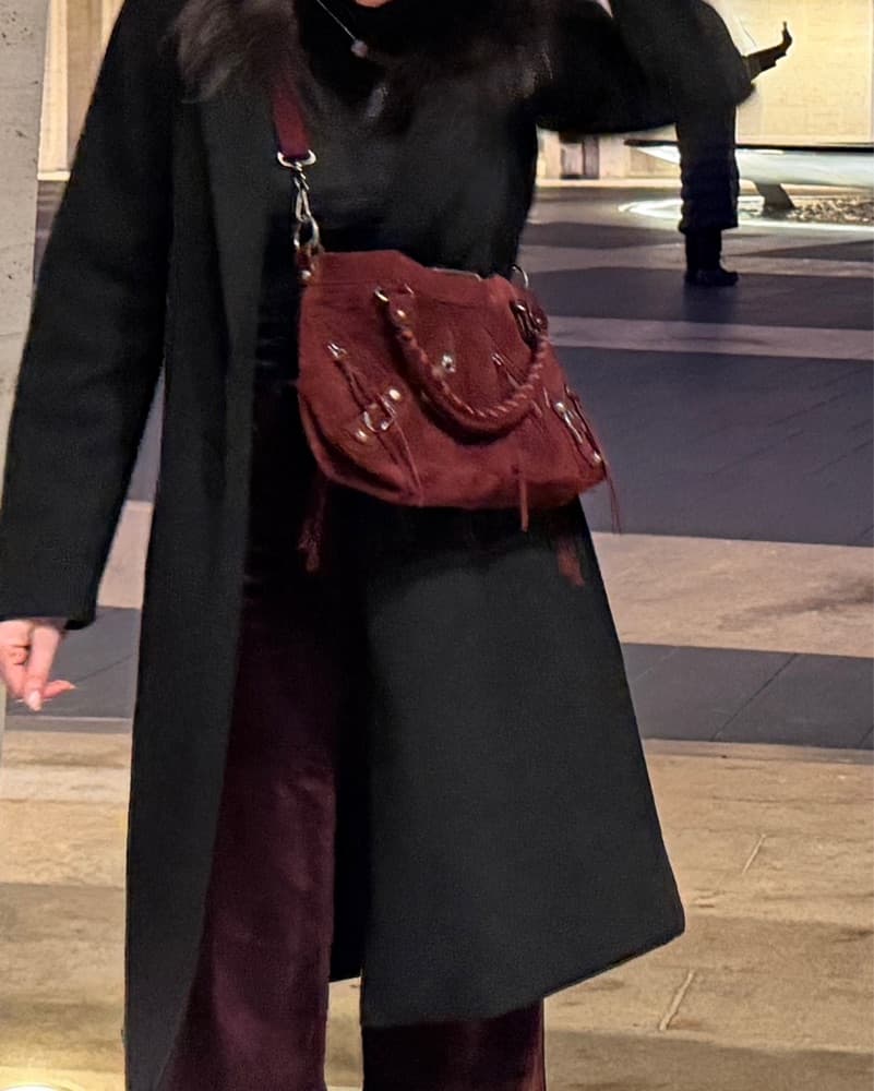 Balenciaga Burgundy Suede Bag - Image 2