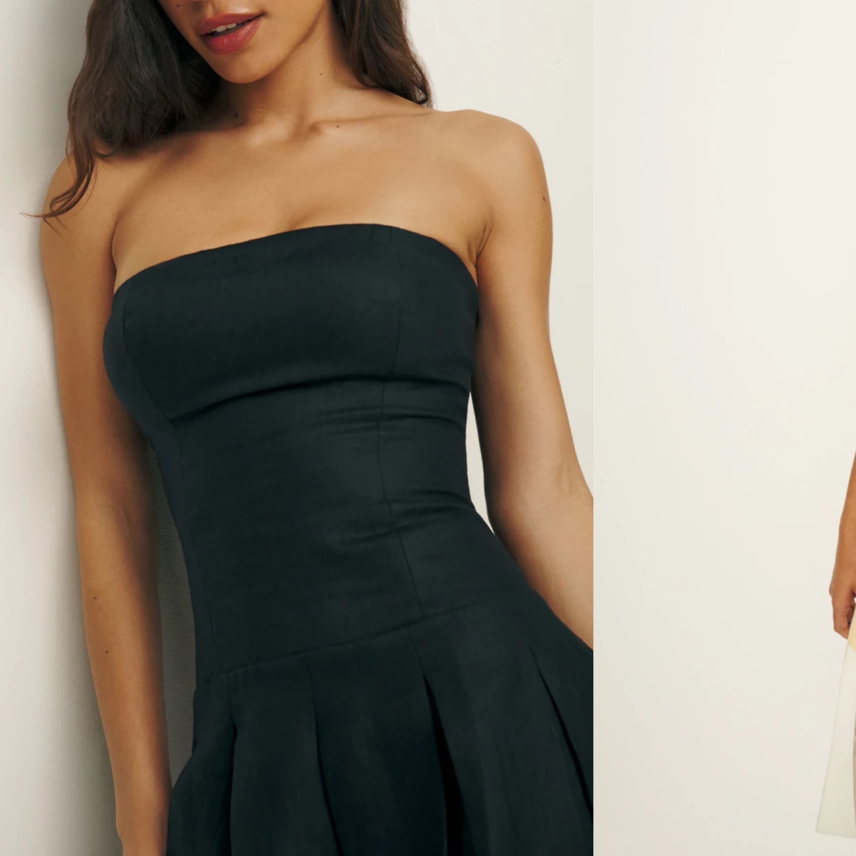 Linen Strapless Black Mini Dress - Image 2