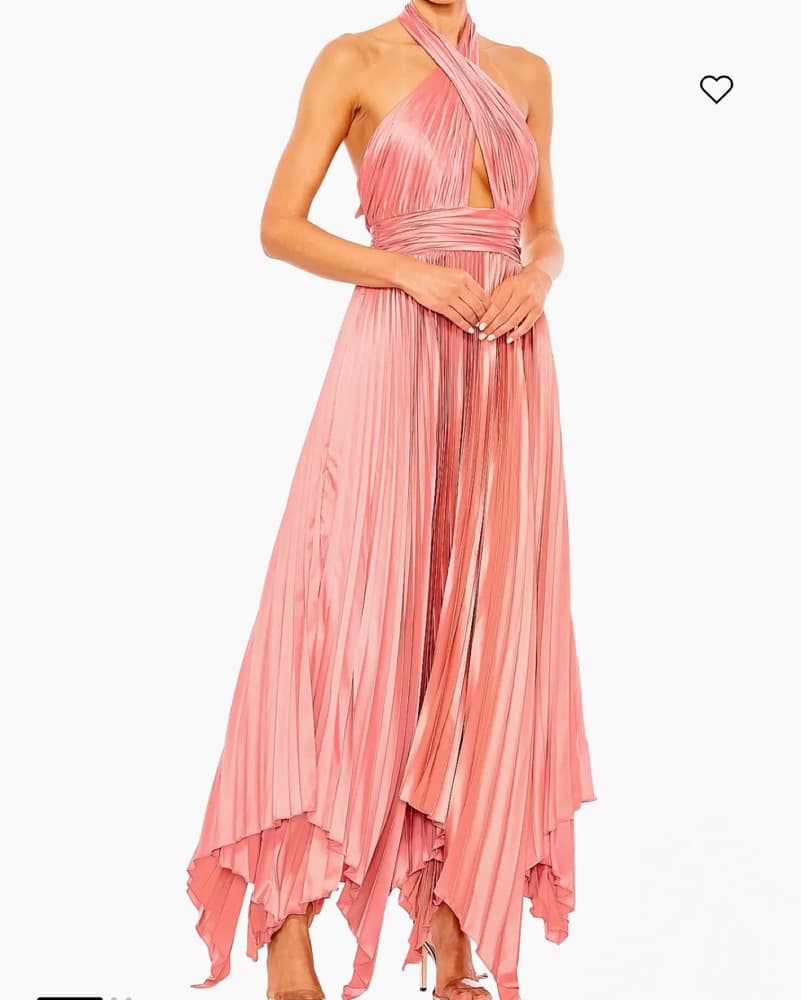 Mac Duggal Pink Pleated Satin Halterneck - Image 1