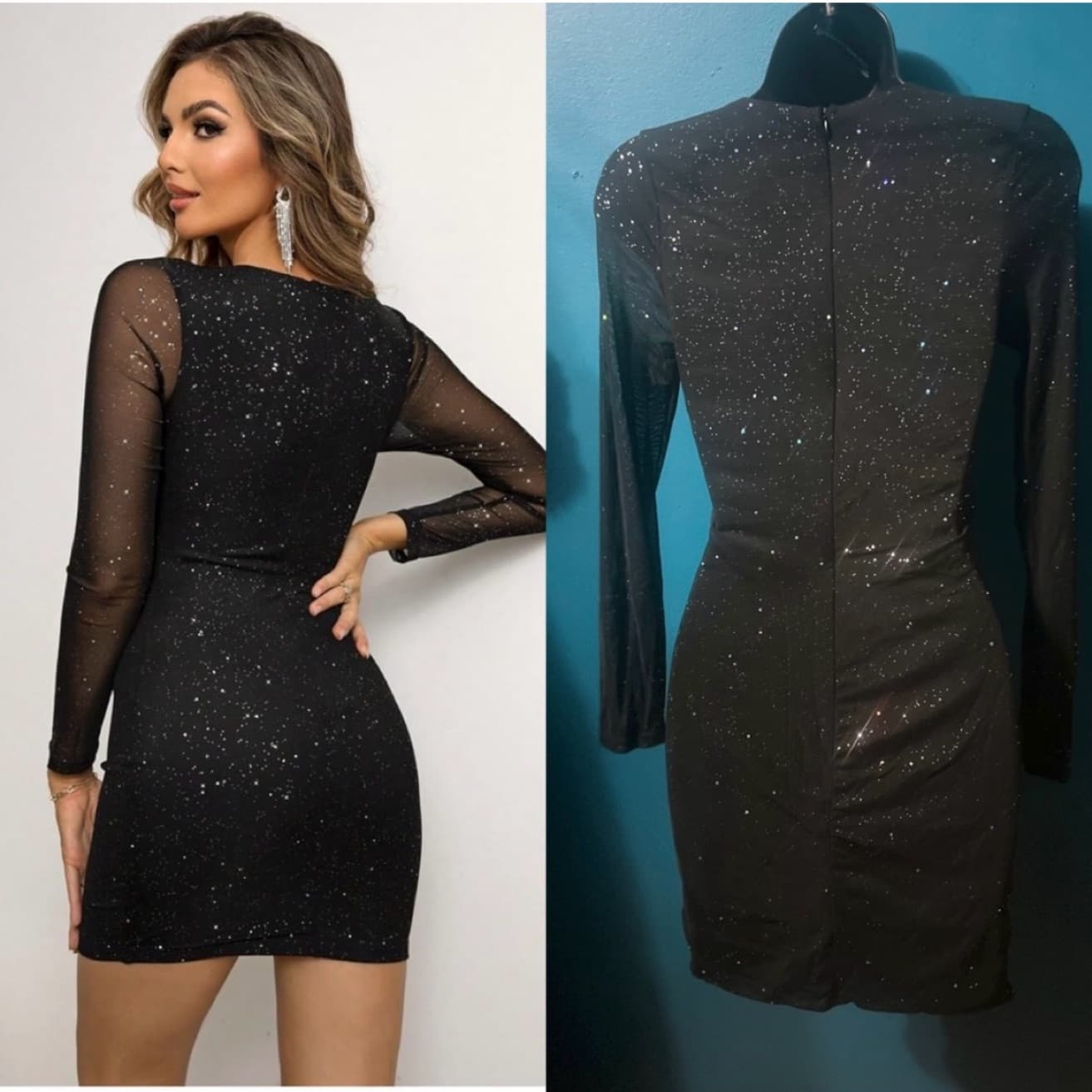 Amazon Blac Glitter Detail Bodycon Dress - Image 2