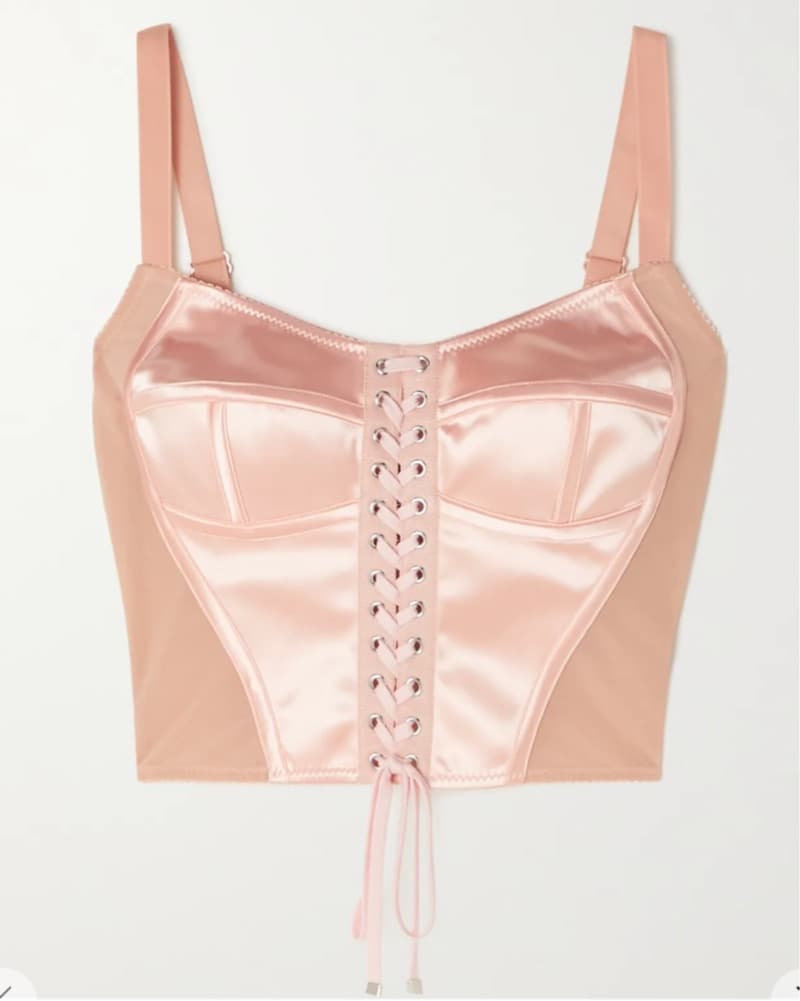 Dolce & Gabanna Lace-up Pastel Pink Satin Balletcore Corset Bustier Crop Top - Image 2