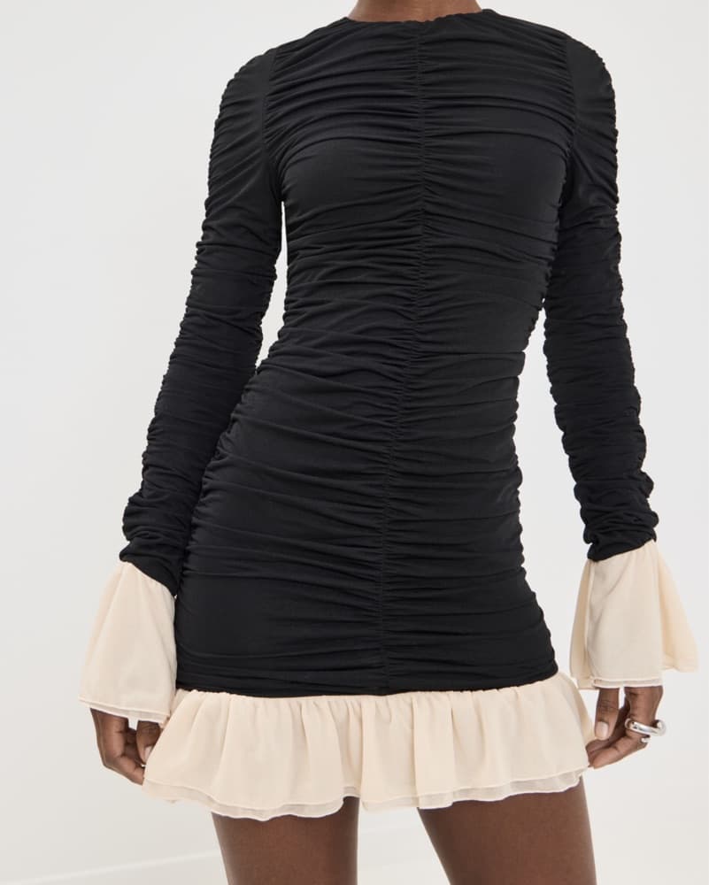Mini Ruched Long Sleeve Dress - Image 1