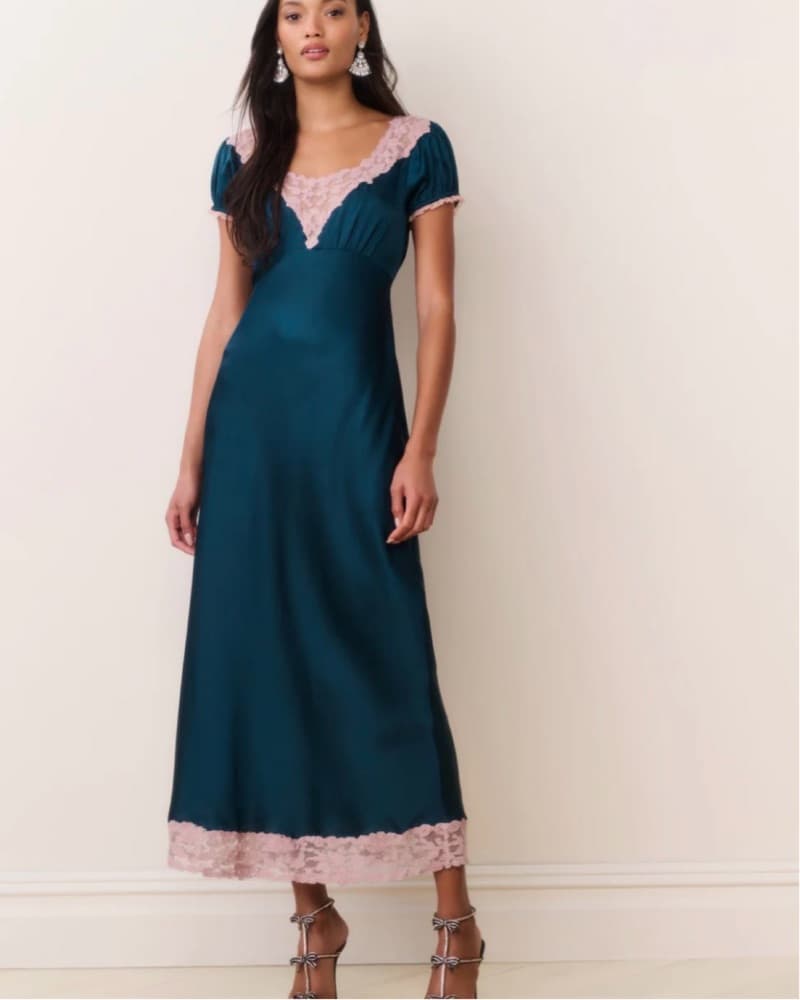 Loveshack Fancy Lace Trim Satin Dress - Image 1
