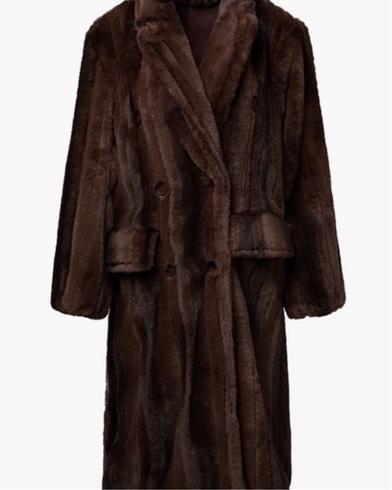 Long Plush Brown Faux Fur Coat - Image 5