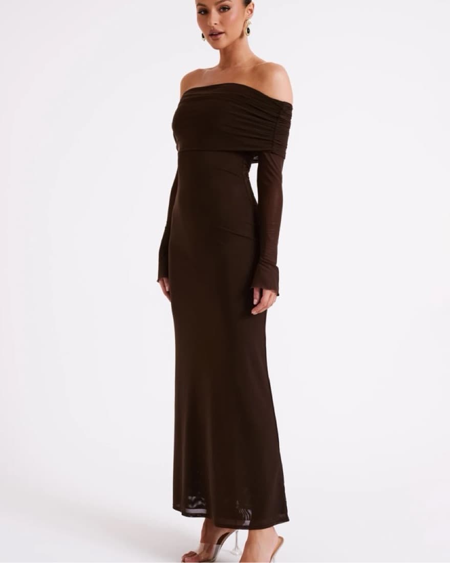 MESHKI Off Shoulder Mesh Maxi Dress - Image 5