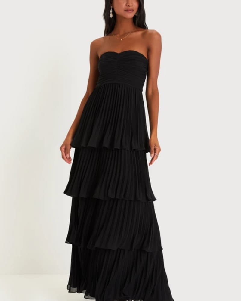 Lulus Black Tiered Pleated Maxi Dress - Image 1