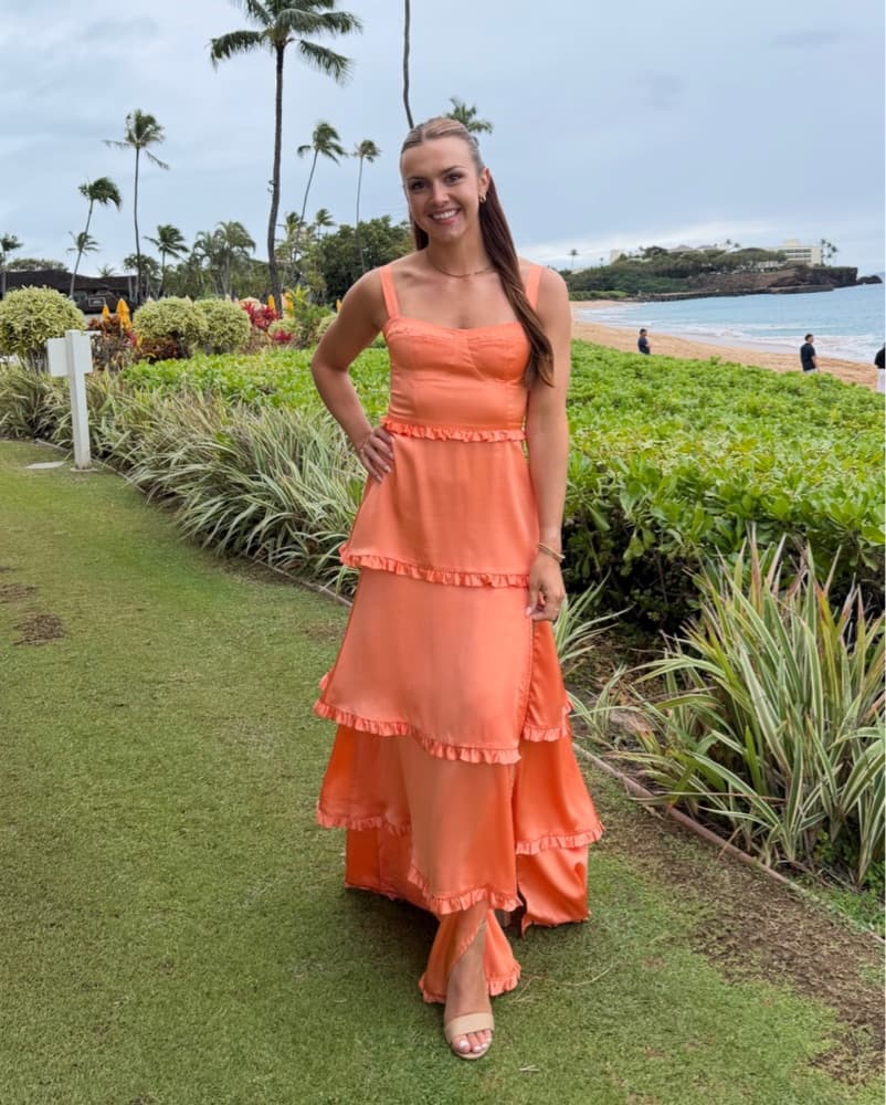 Ruffled Orange Maxi Corset Dress - Image 1