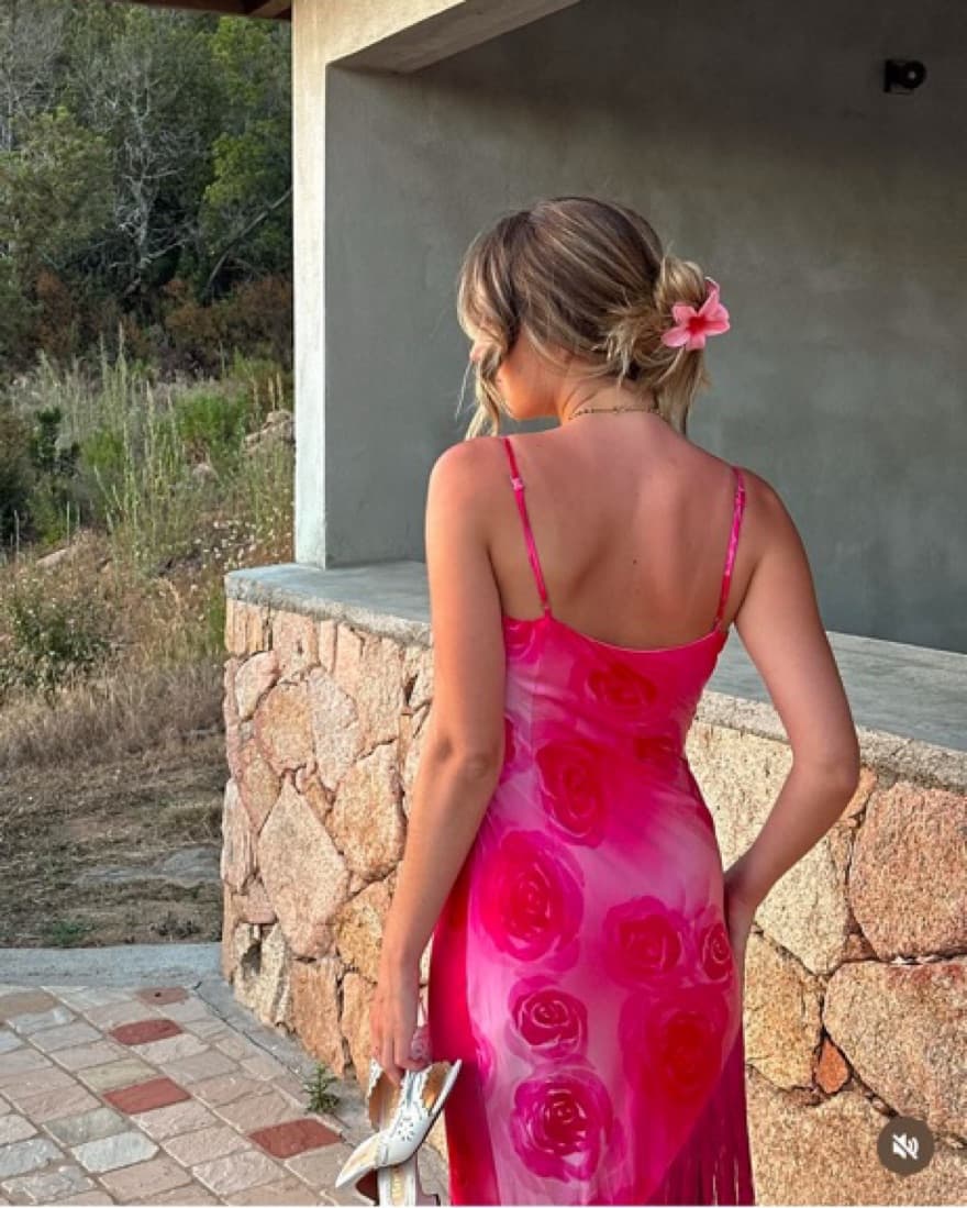 Satin Pink Rose Dress With Fringe - Image 6