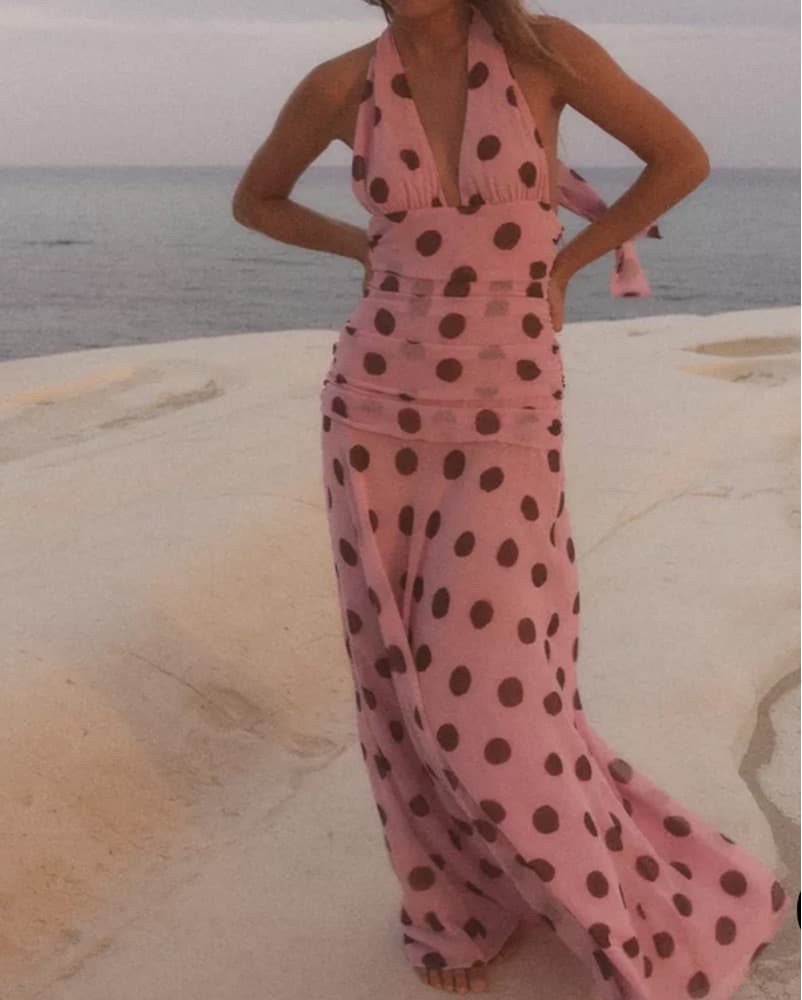 Polka Dot Halter Maxi Dress - Image 1