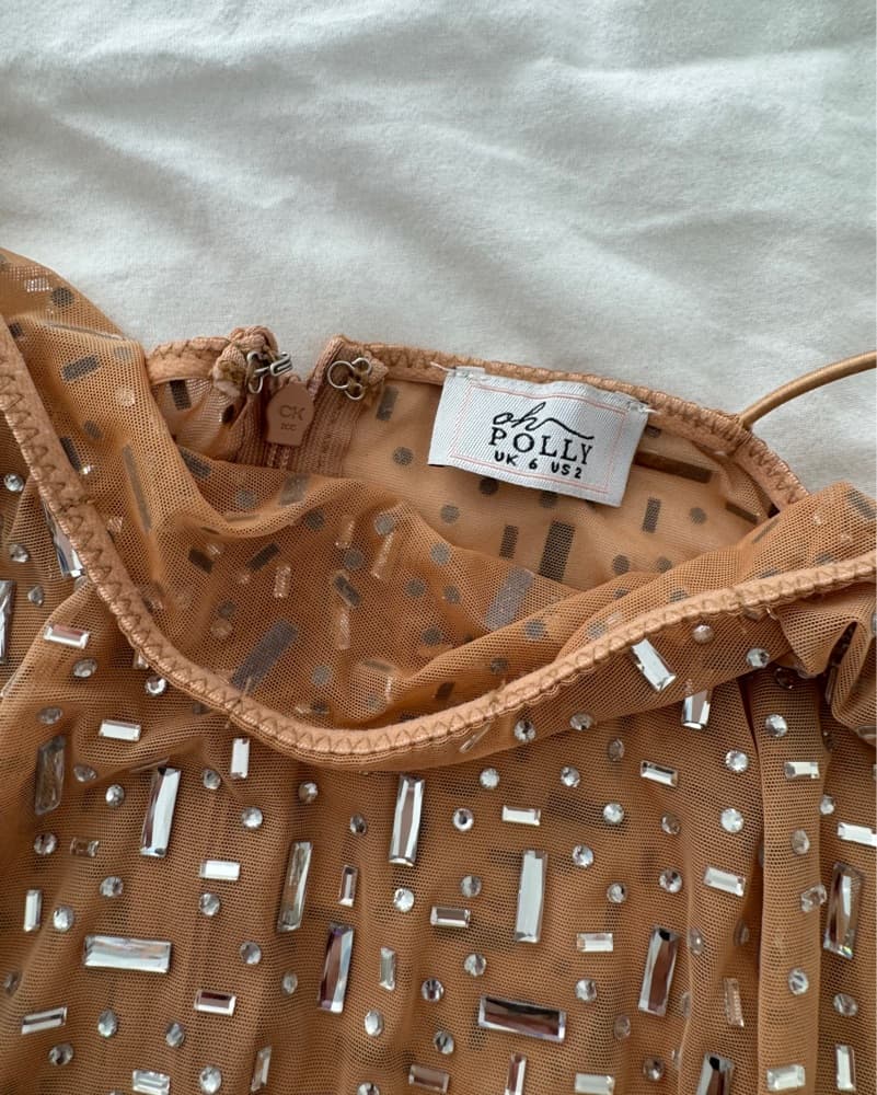 Oh Polly Durrani Sparkly Nude Mini Dress - Image 4