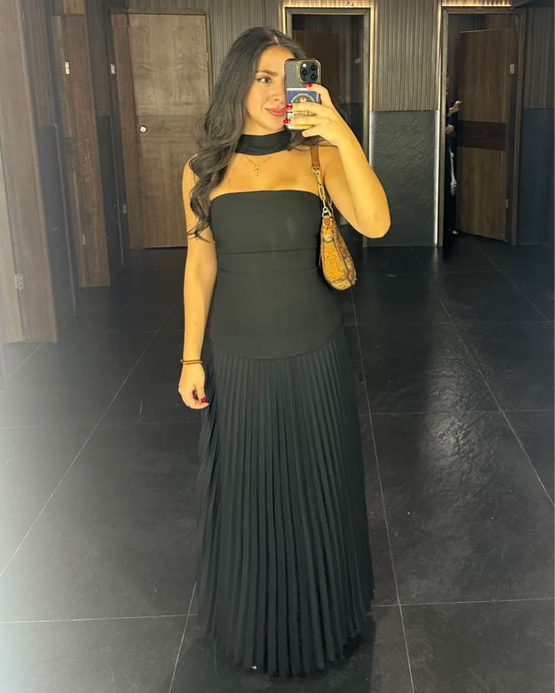 Choker Design Pleated Panel Dress - Image 2