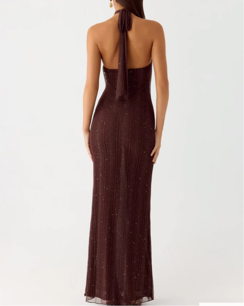 Sparkle Mesh Maxi Dress - Chocolate - Image 3