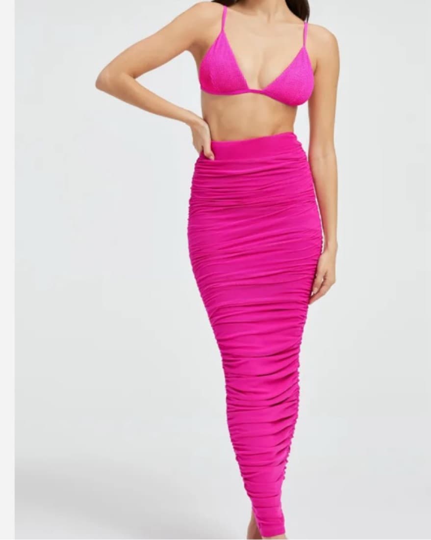 Good American Ruched Mesh Maxi Fuchsia S - Image 2