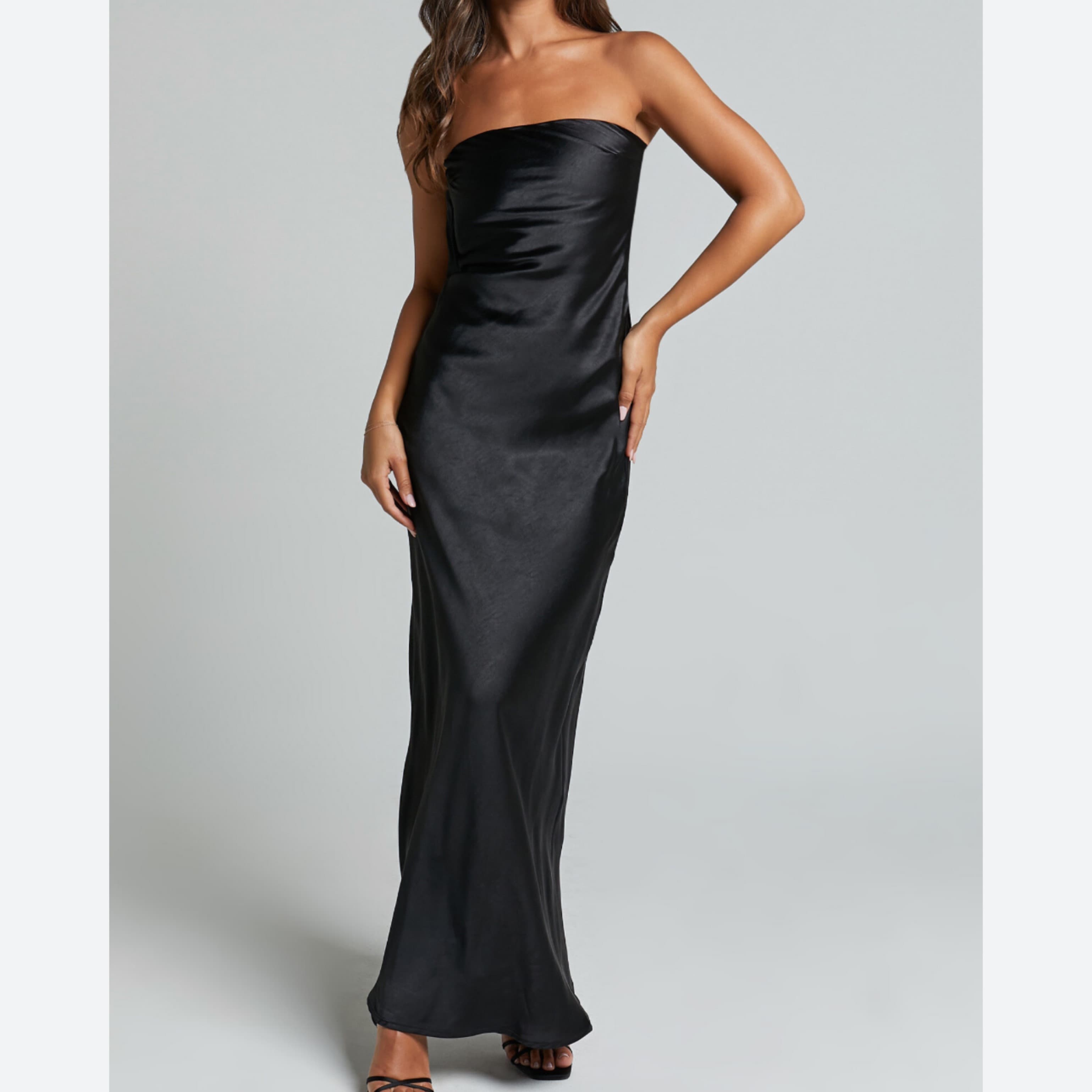 Showpo. Silk Black Dress - Image 1