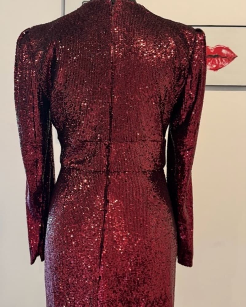 A.L.C. Burgundy Sequin Long Sleeve Dress - Image 2