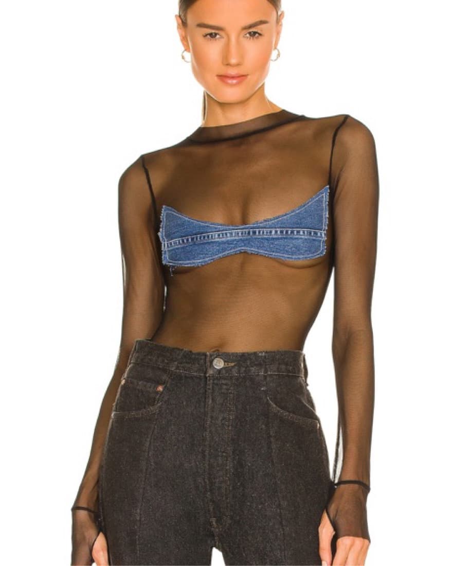 SAMI MIRO VINTAGE  Denim Patch Bodysuit - Image 1