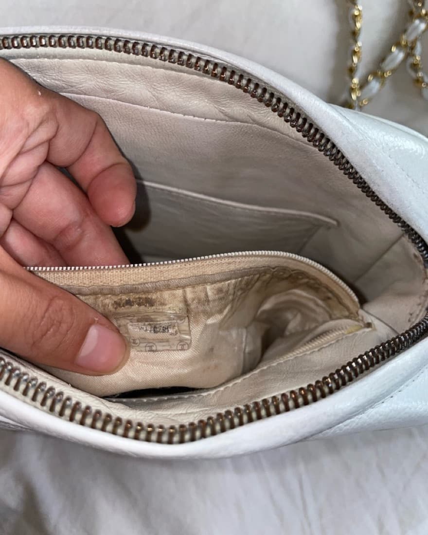White Vintage Chanel Caviar Camera Bag  - Image 6