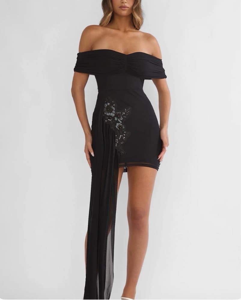 Off Shoulder Sash Mini Dress - Image 1