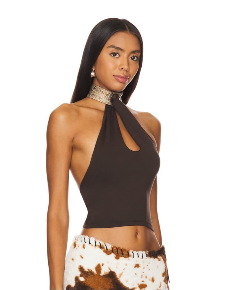Halter Eyelet Top In Brown - Image 2