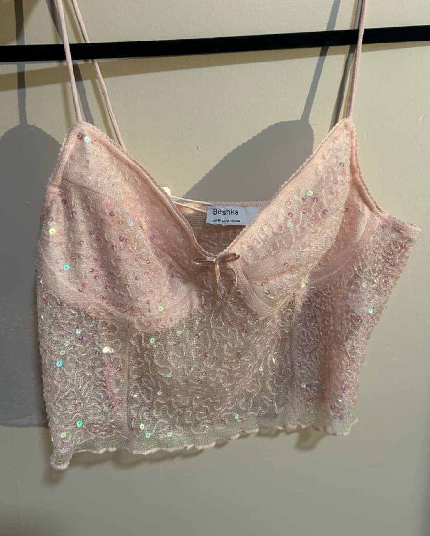 Pink Bershka Sequin Embroidered Top - Image 1