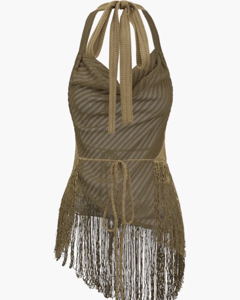 Stunning Tan Fringe Two Piece Set  - Image 4