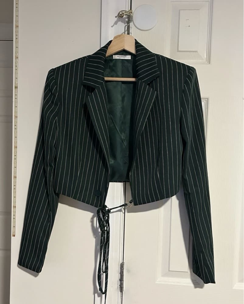 Peppermayo Crop Green Pinstripe Blazer - Image 1