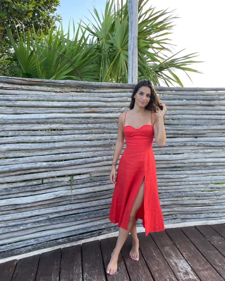 Red Linen Reformation Midi Dress - Image 3