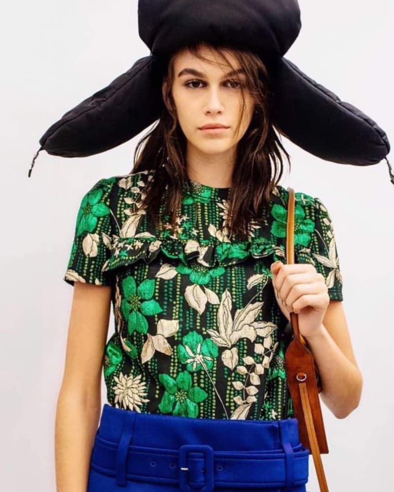 Prada Jacquard Short Sleeve Ruffle Top - Image 1