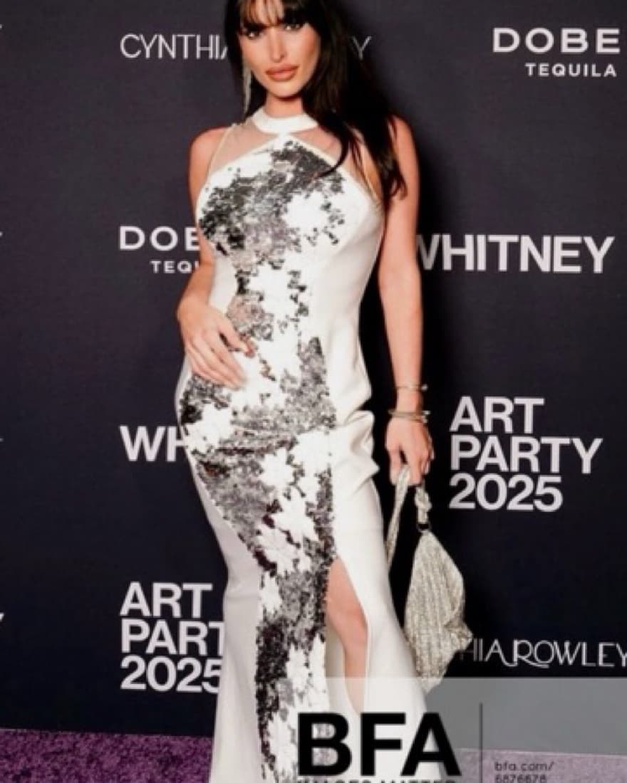 White and Silver Sequin Gala Dress - Image 6