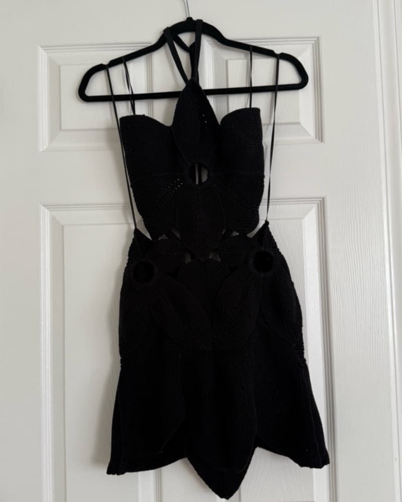 Cult Gaia Black Crochet Knit Dress XS - Image 3