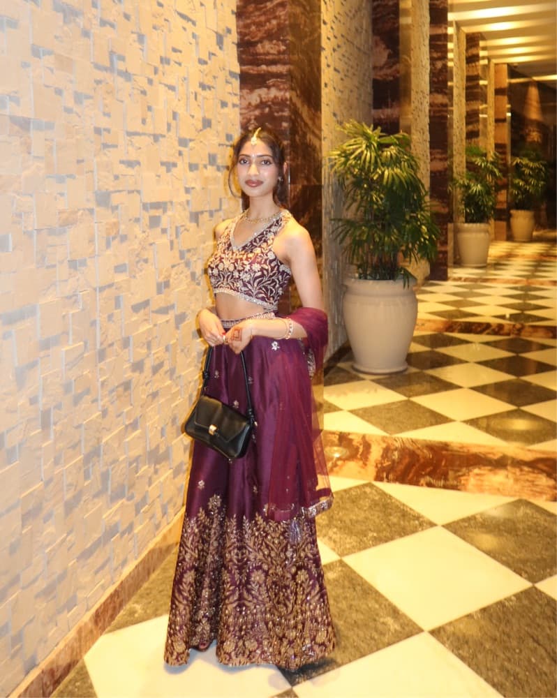 Deep purple bejeweled lehenga set - Image 1