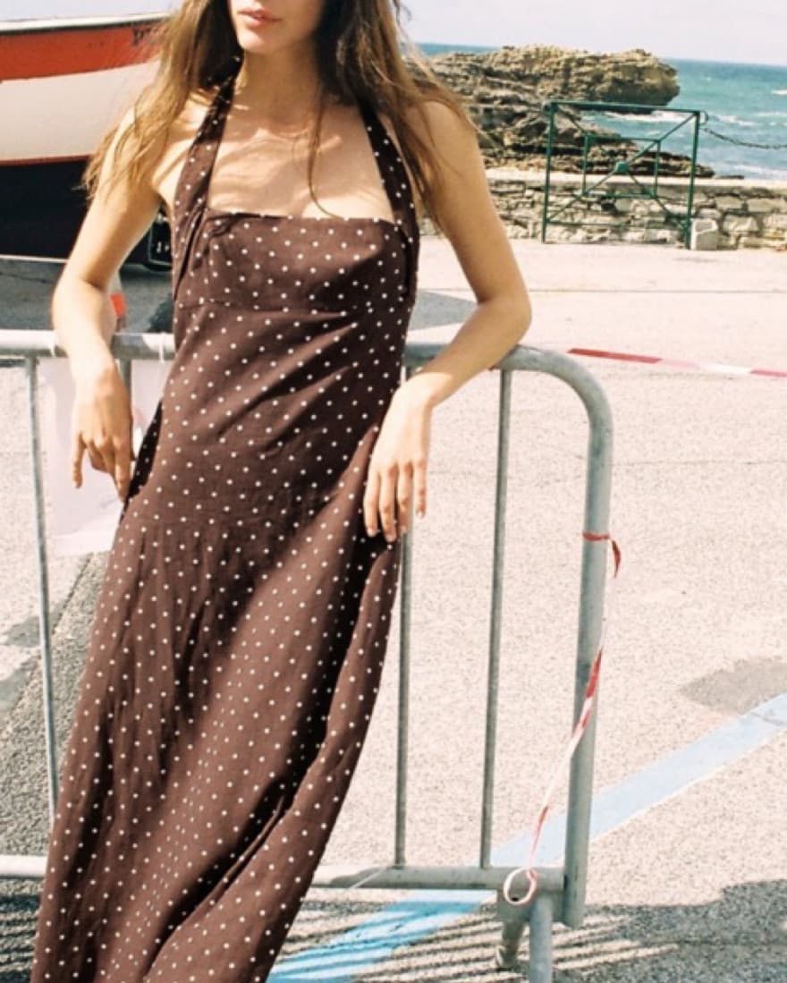 Halter linen polka dot midi dress - Image 2