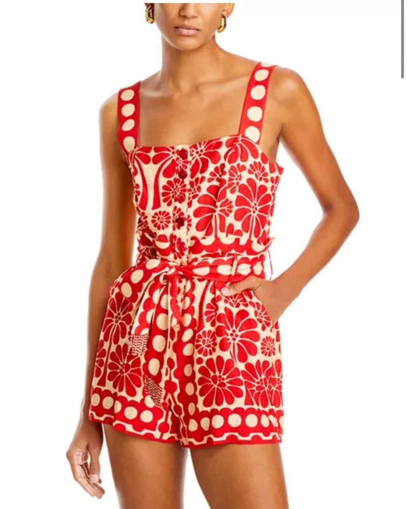 Farm Rio Red Floral Romper  - Image 1