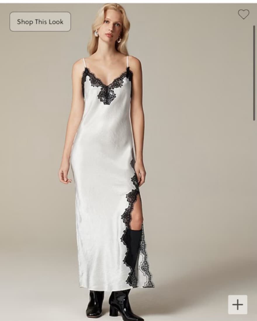 J Crew White Slip Dress Black Lace Trim - Image 3