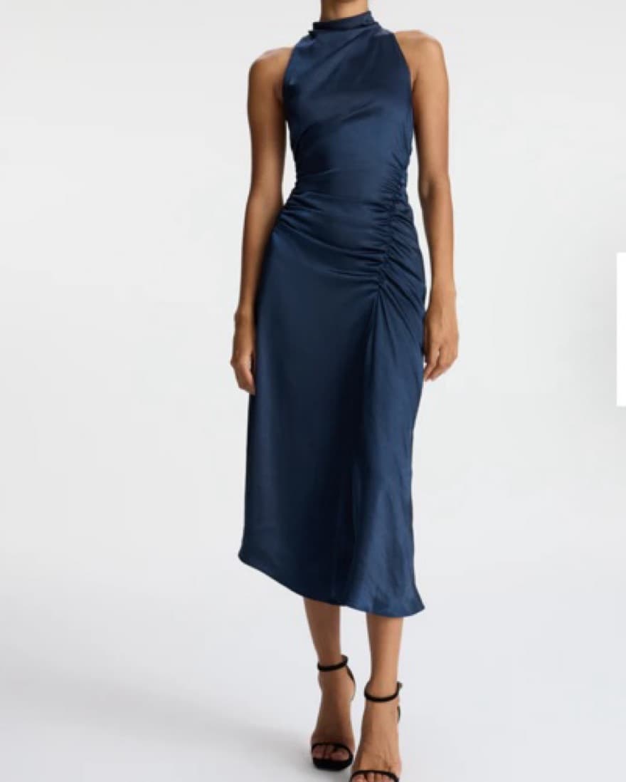 ALC Navy Satin Midi Dress - Image 1