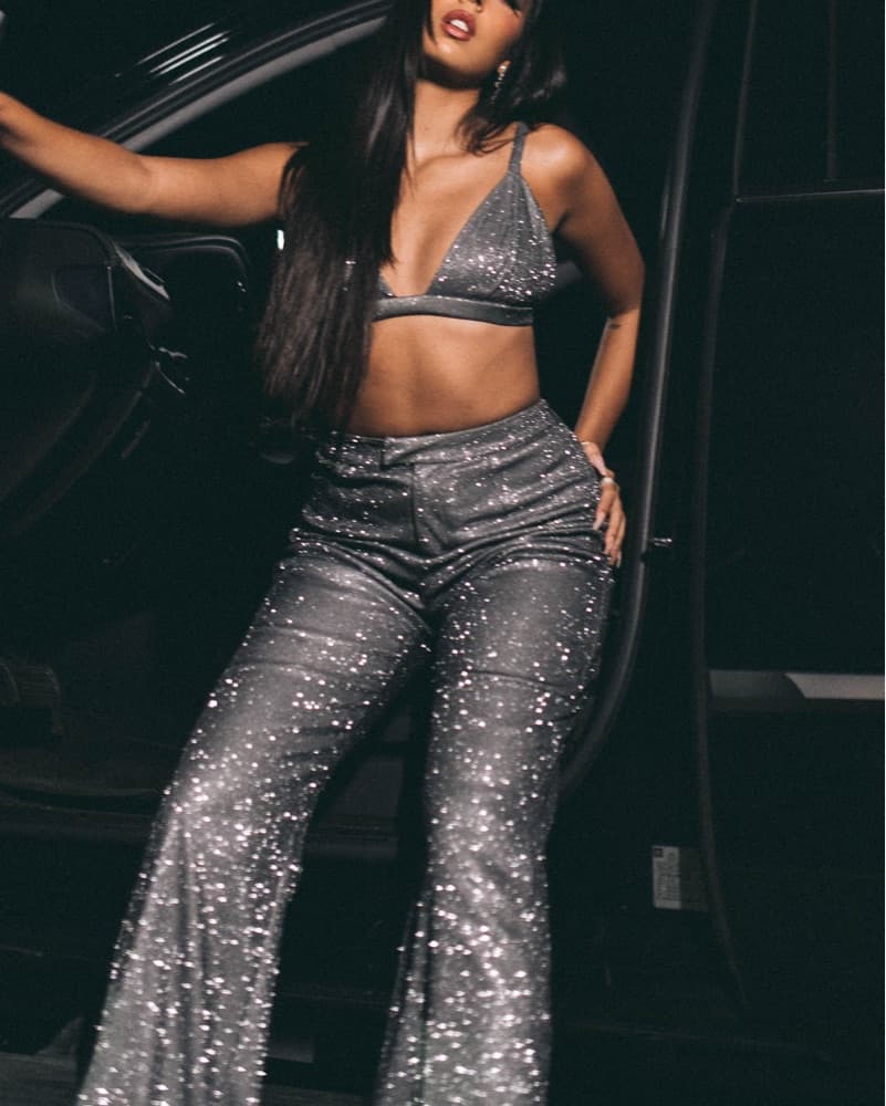 SLA The Label Grey Astrid Bralette Top and Santorini Trousers Glitter Set - Image 1