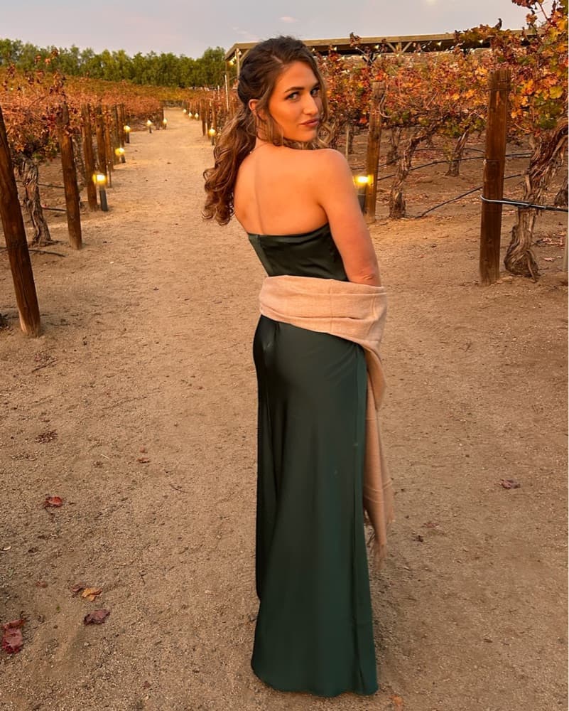 Mia Dress, Matte Emerald Satin Gown - Image 2