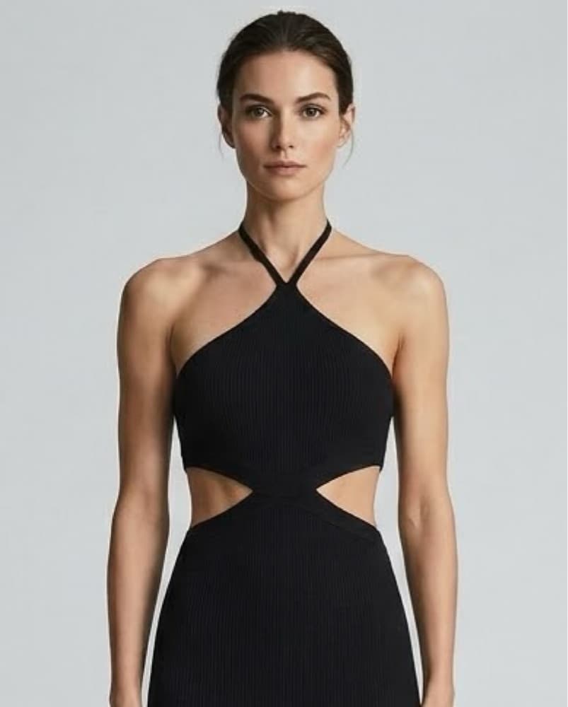 Ribbed Cutout Black Dress - Image 2