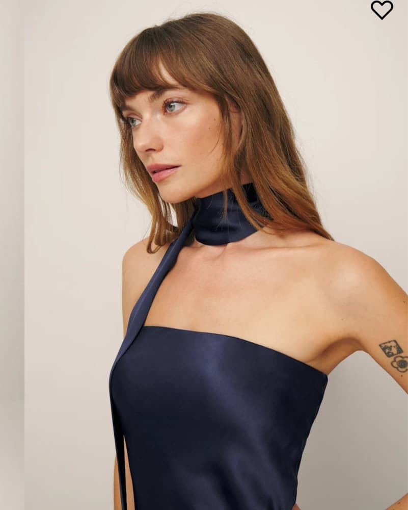 Reformation Oren Silk Dress (Navy) - Image 4