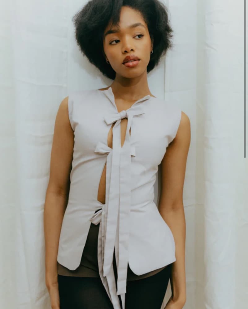 Atelier Tulpe Bowtie Vest In Soft Grey - Image 1