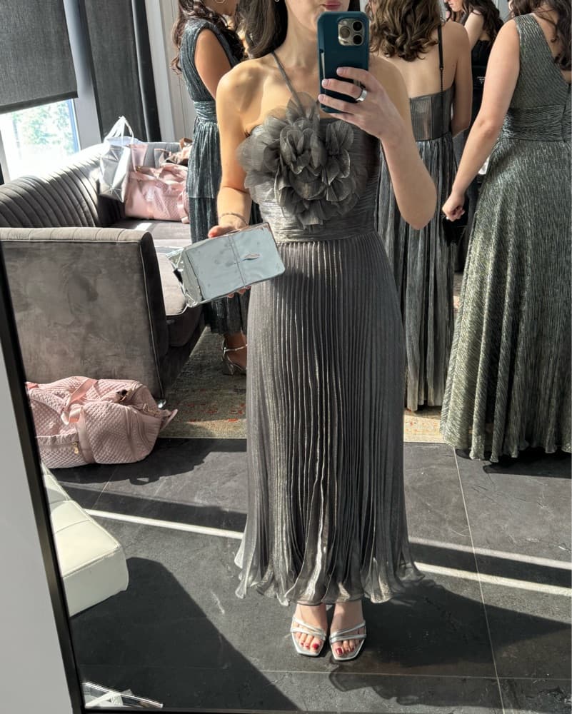Silver Zac Posen Pleated Midi Dress - 0 - Image 1