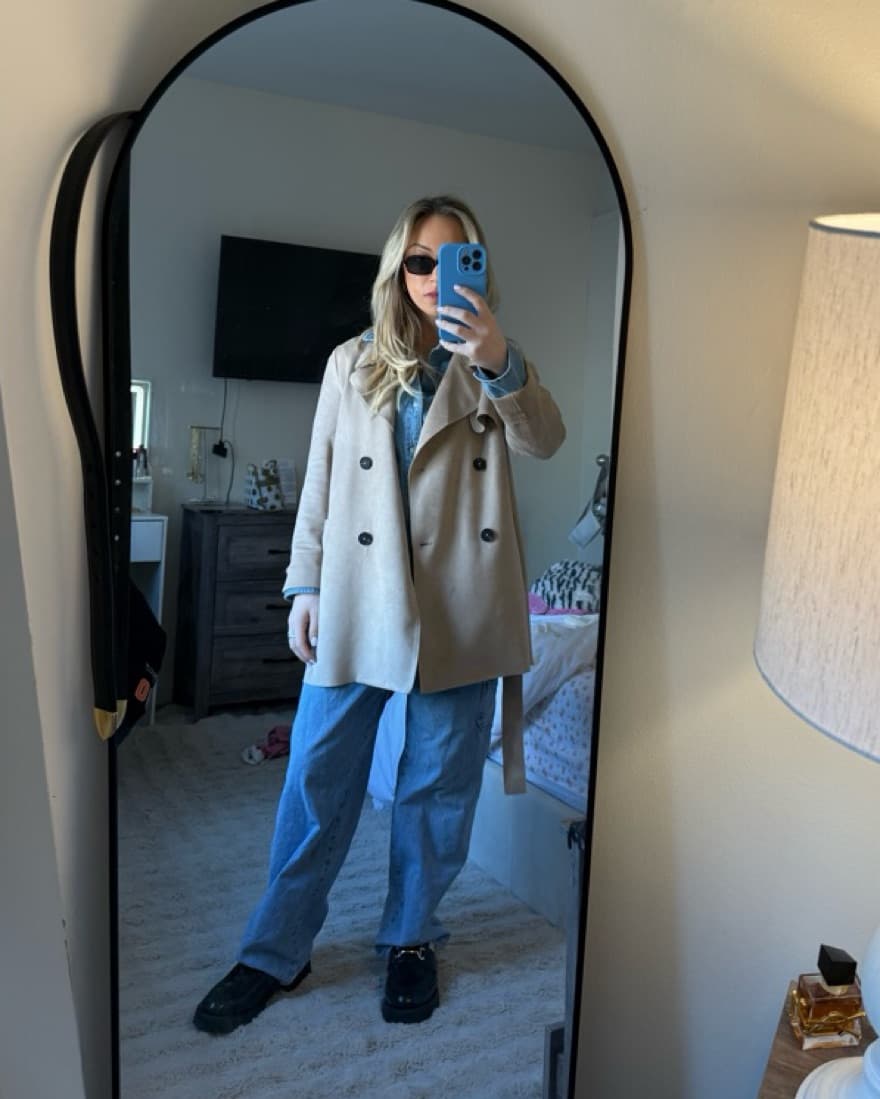 Beige Velvet Trench Coat - Image 1